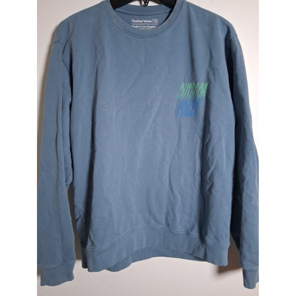 Outdoor Voices Sweatshirt Blue Graphic Crewneck Cotton Made in USA Men's size M